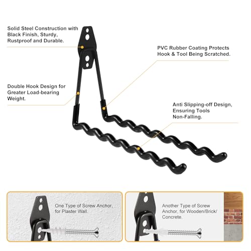 ZexHok Wall Mounted Garage Hooks Tool Organizer, 14 Inch Garage Storage Hook Heavy Duty Utility Wall Hangers Black for Ladders, Hose, Garden Tools, Set of 4