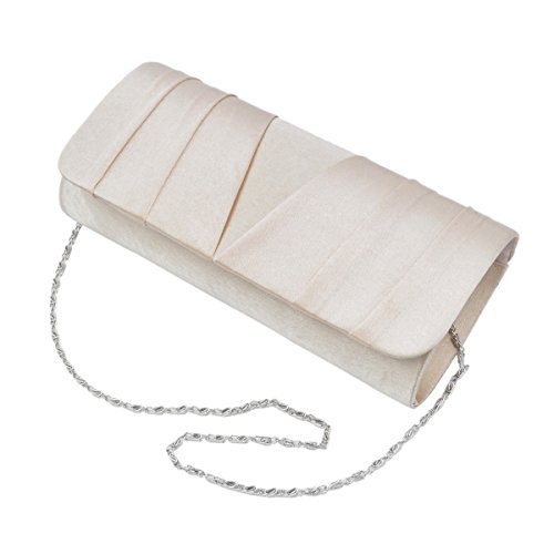 Elegant Classic Satin Pleated Satin Flap Clutch Evening Bag Handbag, Champagne One Size by TrendsBlue - Used condition - Image 2