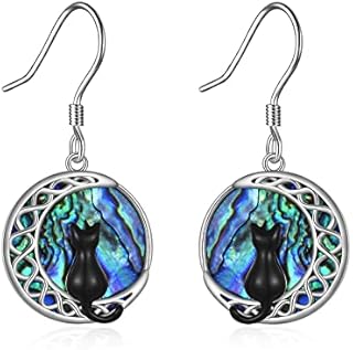 YFN Cat Earring for Women Sterling Silver Abalone Cat on the Celtic Moon Dangle Earrings Gifts for Girls Daughter