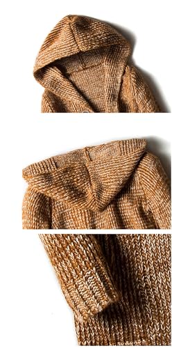 UPGENT Men's Mid-Length Knit Cardigan Sweater Autumn Winter Plus Size Hooded Open Front Sweatercoat with Pockets (Color : Wine, Size : XXXXXL/XXXXX-Large)4