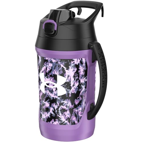 Image of Under Armour Insulated Water Bottle with Handle & Fence Hook, Half Gallon Sports Water Jug, Leak-Resistant & BPA-Free for Baseball, Football & Gym - Purple Dyed Map, 64oz