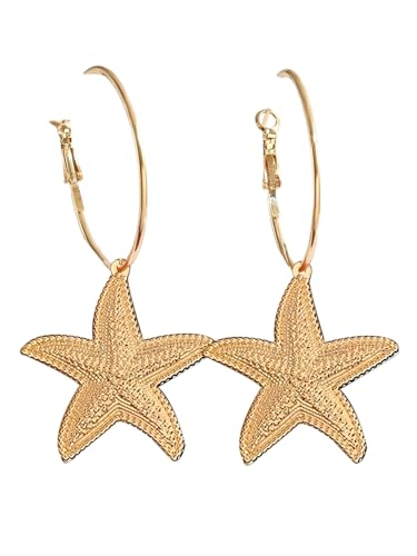 MAKEMECHIC Womens Starfish Drop Earrings Gold Boho Ocean Statement Earrings Accessories Golden One-Size