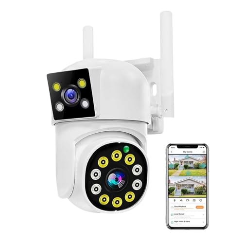 BINGNU Cámaras de Seguridad, Cámara IP PTZ WiFi de 2 MP con Doble Lente y Pantalla for Exteriores, Seguimiento automático HD, Seguridad vigilancia CCTV para el hogar(NO Card)