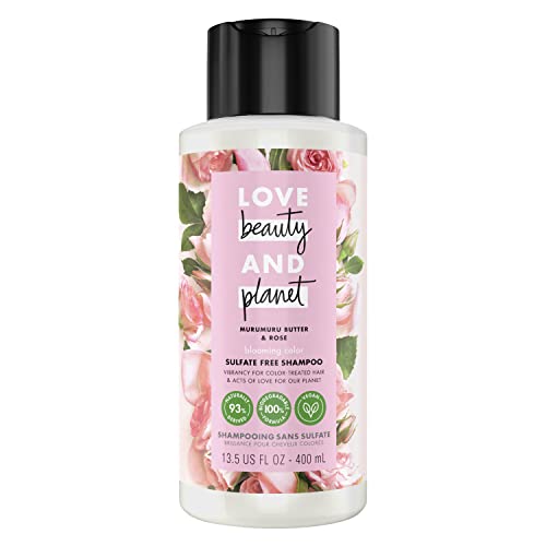 Love Beauty And Planet Blooming Color 100% Biodegradable Shampoo Color Safe Shampoo For Color-Treated Hair Murumuru Butter & Rose Silicone Free, Paraben Free, Sulfate Free, And Vegan 13.5 Oz #TOP4
