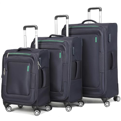 Softside Luggage Sets, Extra Large Expandable Suitcase Sets With Spinner Wheels and Combination Lock Red Luggage For Long Time Overseas Journey (Navy Blue) 22inch, 26inch, 30inch