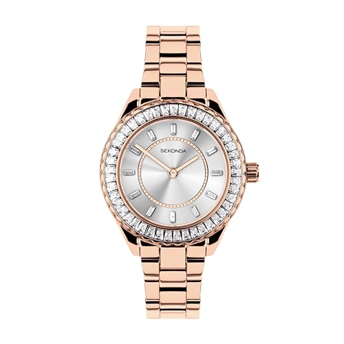 Sekonda Classic Margot Ladies 34mm Quartz Watch in Silver with Analogue Display, and Rose Gold Stainless Steel Strap 40671