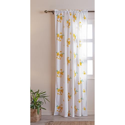 Image of HOMEMONDE Premium Cotton Curtains 9 Feet Long Door - Printed 1 Piece Transparent Curtain Hang with Rod Pocket, Luxury Linen Textured Drapes - 108 Inch
