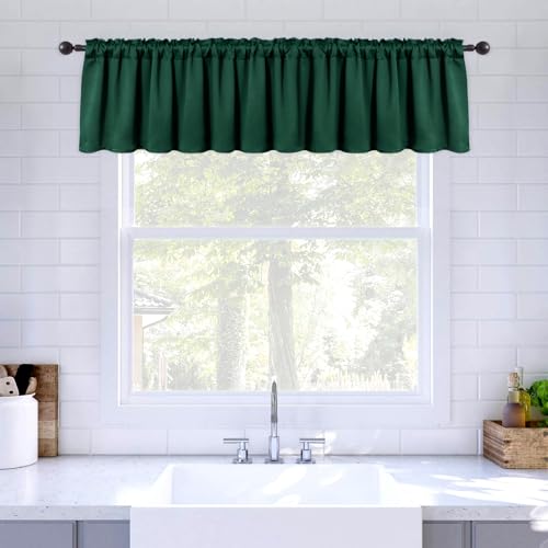 MIULEE Christmas Blackout Window Valance for Bedroom Kitchen Bathroom Living Room Darkening Rod Pocket Curtain Valance, Thermal Insulated Window Treatment 1 Panel, 42 x 18 Inches, Hunter Green
