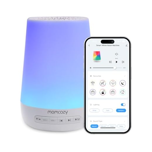 Momcozy Ruido Blanco para Bebés, Niños y Adultos con 34 Sonidos Relajantes, Maquina Ruido Blanco Luz Nocturna de 7 Colores, Entrenador de Sueño, Control de Aplicaciones, Temporizador