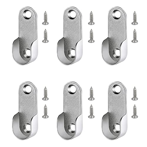 6-Piece Zinc Alloy Oval Wardrobe Hanging Rails Fittings - Easy Installation or Removal for Shower Curtain Closet (Silver)
