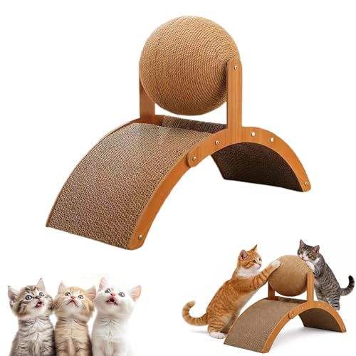 Image of 2026 New Wobble Ball Cat Scratcher, Cat Scratching Ball on Stand, Solid Wood Interactive Cats Scratcher with 360 Rotating Natural Sisal Balls for Indoor Cats, Kittens, Small Pets (Large)