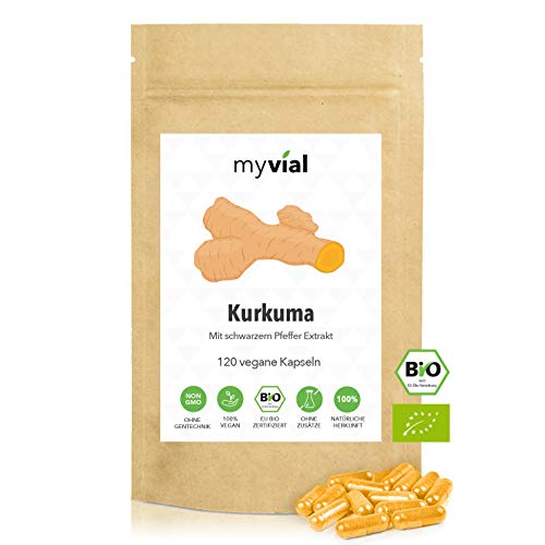® Kurkuma Kapseln Bio mit schwarzem Pfeffer 120 Stück - Vegan - 100% rein & natürlich - Ohne Zusätze - Plastikfrei verpackt