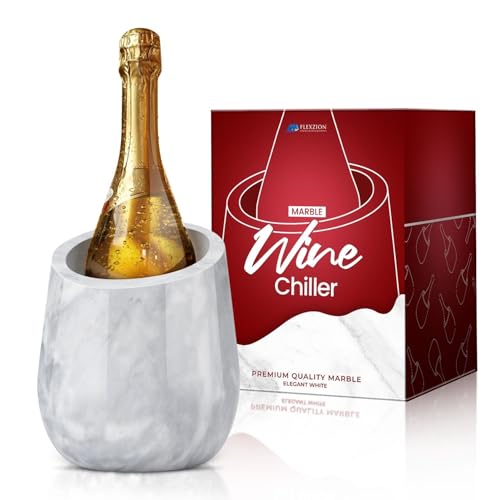 Flexzion Cubo enfriador de vino de mármol, enfriador de champán, enfriadores de vino para botellas y soporte multiusos para utensilios de cocina, enfriador de botellas de vino de piedra adaptable de