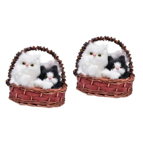 Beaupretty 2 Pçs Casa Ornamentos Gato Boneca Cesta Simulação Gato Na Cesta Gatinho De Pelúcia Figura