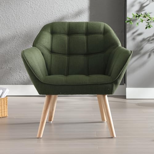 chairus Fauteuil Scandinave de Salon avec Pieds en Bois Modern Chaise de Chambre Capitonné en Lin...