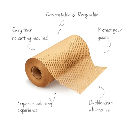 Image of Honeycomb Paper Wrap for Packing | Shock-Absorbent Expandable Kraft Cushion Paper for Gifts, Moving & Shipping Protection (Brown, 50 Meter x 15 inch Roll)