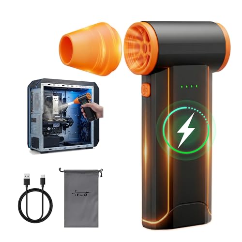 Souffleur d'Air Comprimé Électrique 110000RPM, Nettoyeur Clavier sans Fil, Jet Fan Puissant pour PC, Voiture et Maison, Alternative aux Bombes d'Air Sec, Dépoussiérant Portable Rechargeable (orange)