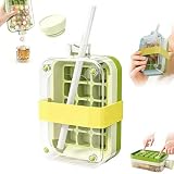 Bottiglia per cubetti di ghiaccio, 2 in 1, vassoio per ghiaccio con coperchio, facile da premere, con stampo integrato per congelatore, portatile, impermeabile, utilizzabile come bicchieri d'acqua, da