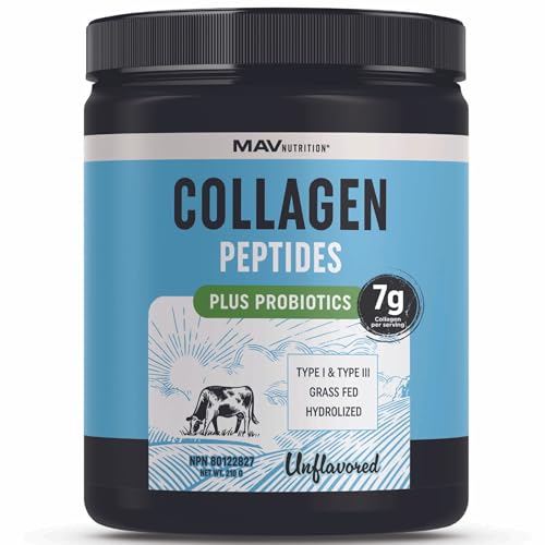 Collagen Powder Supplement with Probiotics | Grass Fed Hydrolyzed Type 1 & Type 3 Collagen Peptides | Hair, Skin, Nails, Joints & Gut Health Support | 7000mg Per Serving, Unflavored 210g Per Container