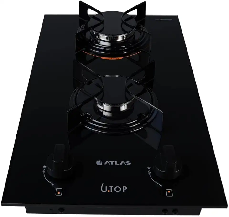 Cooktop 2 Bocas Preto Mesa de Vidro Atlas U Top Bivolt