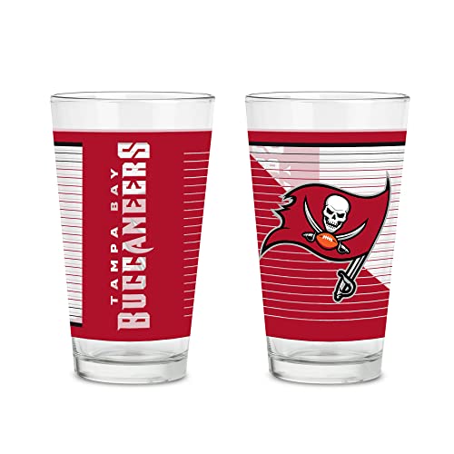 Rico Industries NFL Football Main 16 oz Pint Glasses with Digitally Printed Logo, Practical Set of 2 Classic Drinking Glasses, Dishwasher Safe