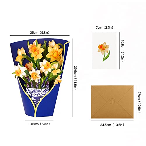 Pop Up Flower Bouquet Card Paper Flowers Bouquet Love Pop Up Cards All Occasion Get Well Soon Gifts 3D Greeting Cards For Mom Grandparents Teacher Birthday Anniversary English Daffodils #TOP6