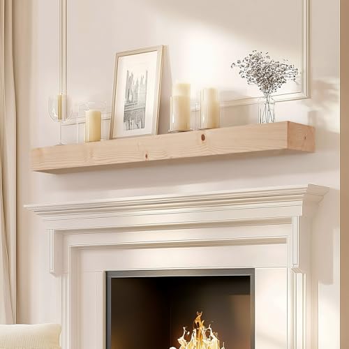ABSWHLM 60x7x3 Fireplace Mantel - Solid Rustic Wood Wall Mounted