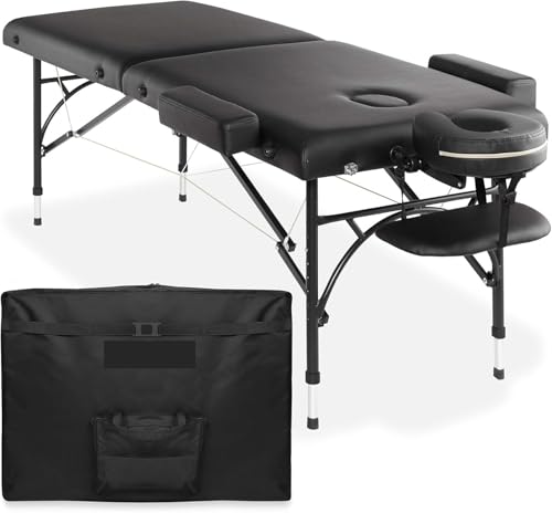 PSNKLMM Mesa de masajes Plegable Ligera y portátil Profesional con Patas de Aluminio. Incluye reposacabezas y Soporte Facial. para Fisioterapia Y Tatuaje(Black)