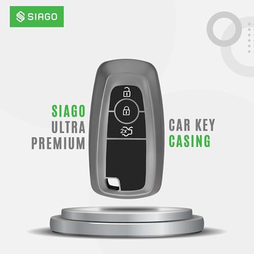 Image of SIAGO TPU Key Cover and Round Key Chain Compatible with Endeavour | Figo | Aspire | Freestyle Titanium 3 Button Flip Key (Grey)