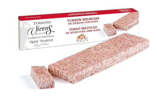 Turrón de Praliné Milhojas de Fresas con Nata de Torrons Vicens 300g en Estuche