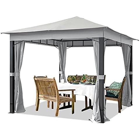 TOOLPORT Garden pavilion 3x3 m ALU PREMIUM approx. 220g/m² waterproof roof tarpaulin pavilion 4 sided garden tent grey approx. 9x9 cm profile Cover