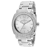 Peugeot Women's Boyfriend Oversized Watch with Swarovski Crystal Studded Bezel and Metal Link Bracelet