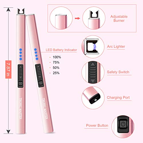 Image of Electric Candle Lighter Valentine's Day Gifts for Women Mom Men Wife USB Arc Rechargeable Windproof Lighter for Candle BBQ Birthday Housewarming Gift Idals (Rose Gold)