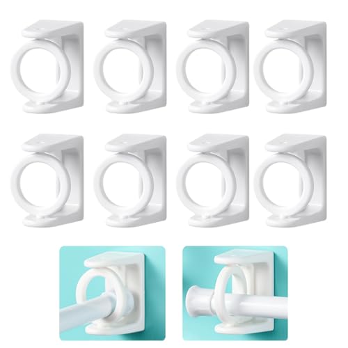 Image of HASTHIP 8Pcs Curtain Rod Holder Without Drill Self-Adhesive 360 Rotating Curtain Rod Brackets, Wall-Mounted Adjustable Holders for Towels, Room Dividers, Bathroom & Kitchen Storage
