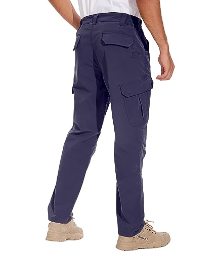 Natuvenix Tactical Pants For Men, Water Resistant Hiking Cargo Pants Lightweight Outdoor Work Pants For Men Ripstop Navy #TOP1