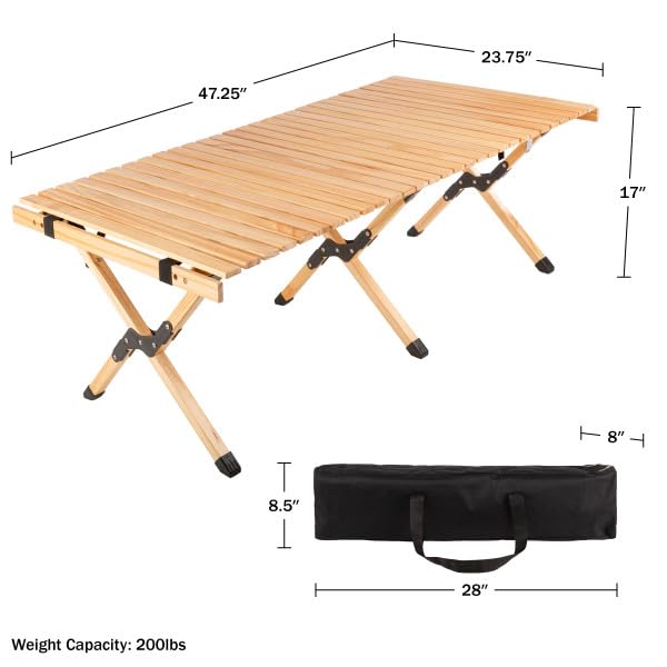 Foldable Camping Table - Mesa Plegable de Camping de 4 pies con Tapa de Madera Natural y Bolsa de Transporte por Wakeman Outdoors miniatura 7