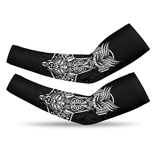 Manchette UV compression motif tatouage Viking et loup guerrier pour le sport outdoor