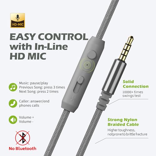 Image of AILIHEN C8 Headphones Wired, On-Ear Headphones with Microphone and Volume Control, Corded 3.5mm Headset for Boys Girl School Smartphones Chromebook Laptop Computer Tablets Airplane Travel (Grey /Green)