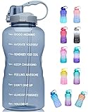 Giotto Large 1 Gallon/128oz (When Full) Motivational Water Bottle with Time Marker & Straw,...