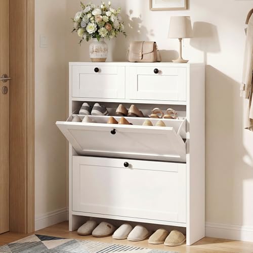 VOWNER Meuble Chaussures avec Tiroirs, Meuble de Rangement à Chaussures Armoire, Commode à Chaussures, Meuble d'entrée Rangement, 80 x 110 x 24 cm,...