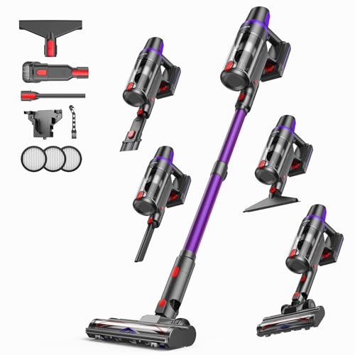 Image of TechRise Cordless Vacuum Cleaner,450W 40Kpa Vacuum Cleaners for Home,Up to 60 Min Runtime,Tangle-Free Brush,8-in-1 Versatile & Self-Standing for Hardwood Floors, Carpets, Pet Hair