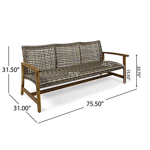 Marcia Outdoor Wood Sofa, Wicker, 75.50 x 31.00 x 31.50, Gray, Natural Stained Finish