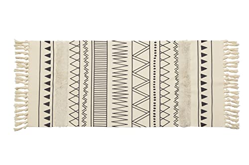 Yomshi Alfombra de algodón con borlas 60x130cm Boho Impreso Moderno Alfombras Tejidas a Mano Lavable Alfombra Vintage para Salón, Cocina, Pasillo, Dormitorio