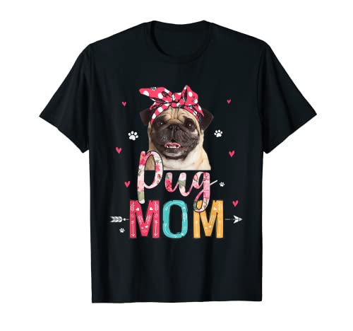 Pug Mom Happy Festa della Mamma Fiore Floreale Cane Amante Maglietta