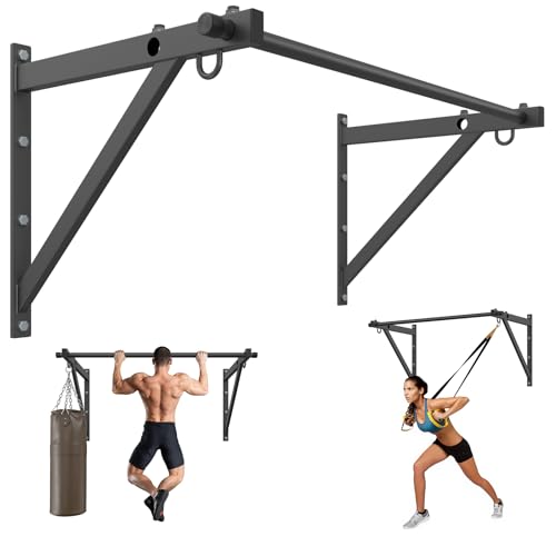 Wall Mounted Pull Up Bar, Adjustable Depth 51″ Chin Up Bar, Strength Training Pull-Up Bars 500LBS Weight Capacity, Home or Garage Gym Chin Up Workout Training Station
