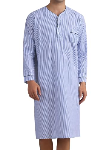 Lars Amadeus Stripe Nightgown for Men's Long Sleeved Button-Down Sleepwear Lounging Nightshirt