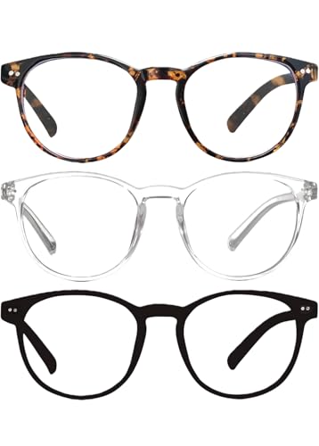 Zhenghebuy Blue Light Blocking Glasses 3 Pack Blaulichtfilter Brille Runde Rahmen Anti Blaues Fake Brille Blue Light Glasses Gaming Brillen Modebrille Anti Blendung für Damen Herren