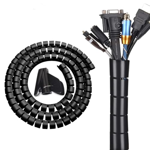 Organizador De Cable En Espiral, Tubo Organizador de Cables, Protector en Espiral para Cables, Gestor de Cables en Espiral, con Capacidad de hasta 25mm de diámetro, Negro, 2 Metros