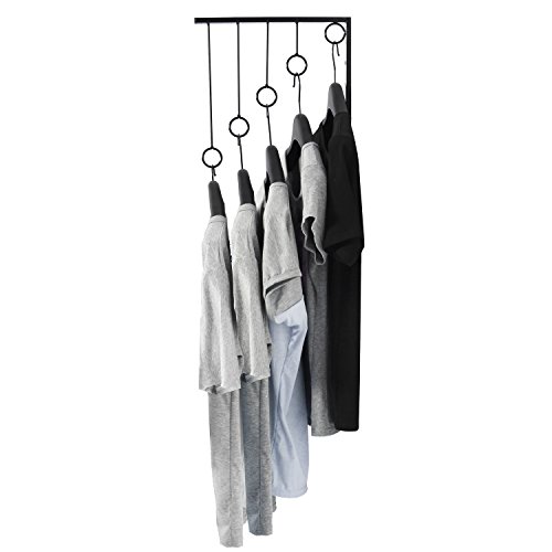 Mygift Set Of 3 Wall-Mounted Metal Garment Rack/Bedroom Closet/Retail Clothing Organizer With 5 Hanging Rings, Black #TOP2