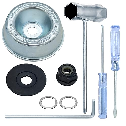 NeJesZoe Brush Cutter Blade Adapter Kit Trimmer Adapter Attachment for Stihl FS55 FS56 FS70 FS80 FS85 FS90 FS100 FS110 FS120 etc (with Thrust Washer, Rider Plate, Collar Nut, Wrench, Screwdriver)